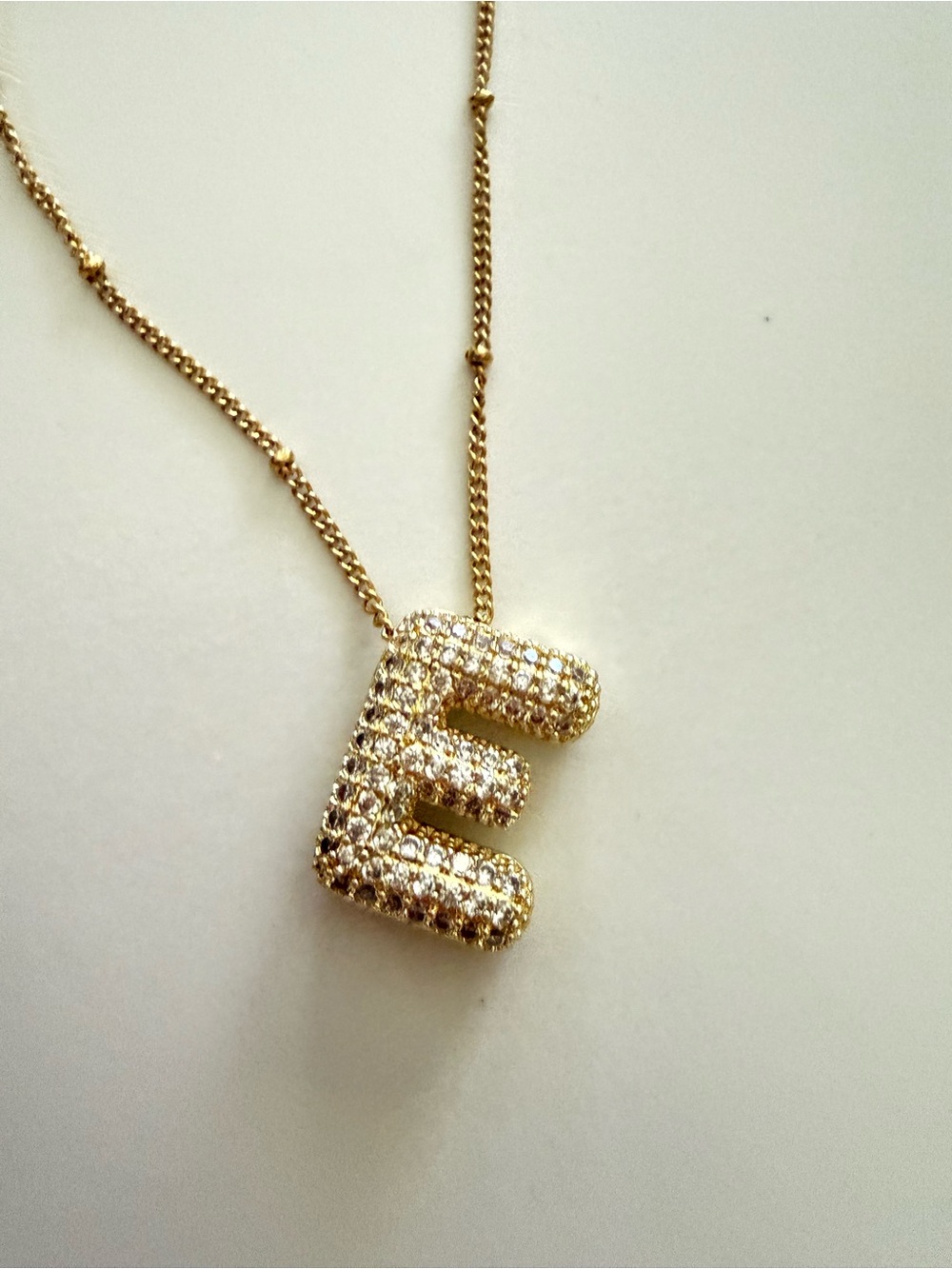 Initial It Rhinestone Initial E Gold Necklace 16”-18”